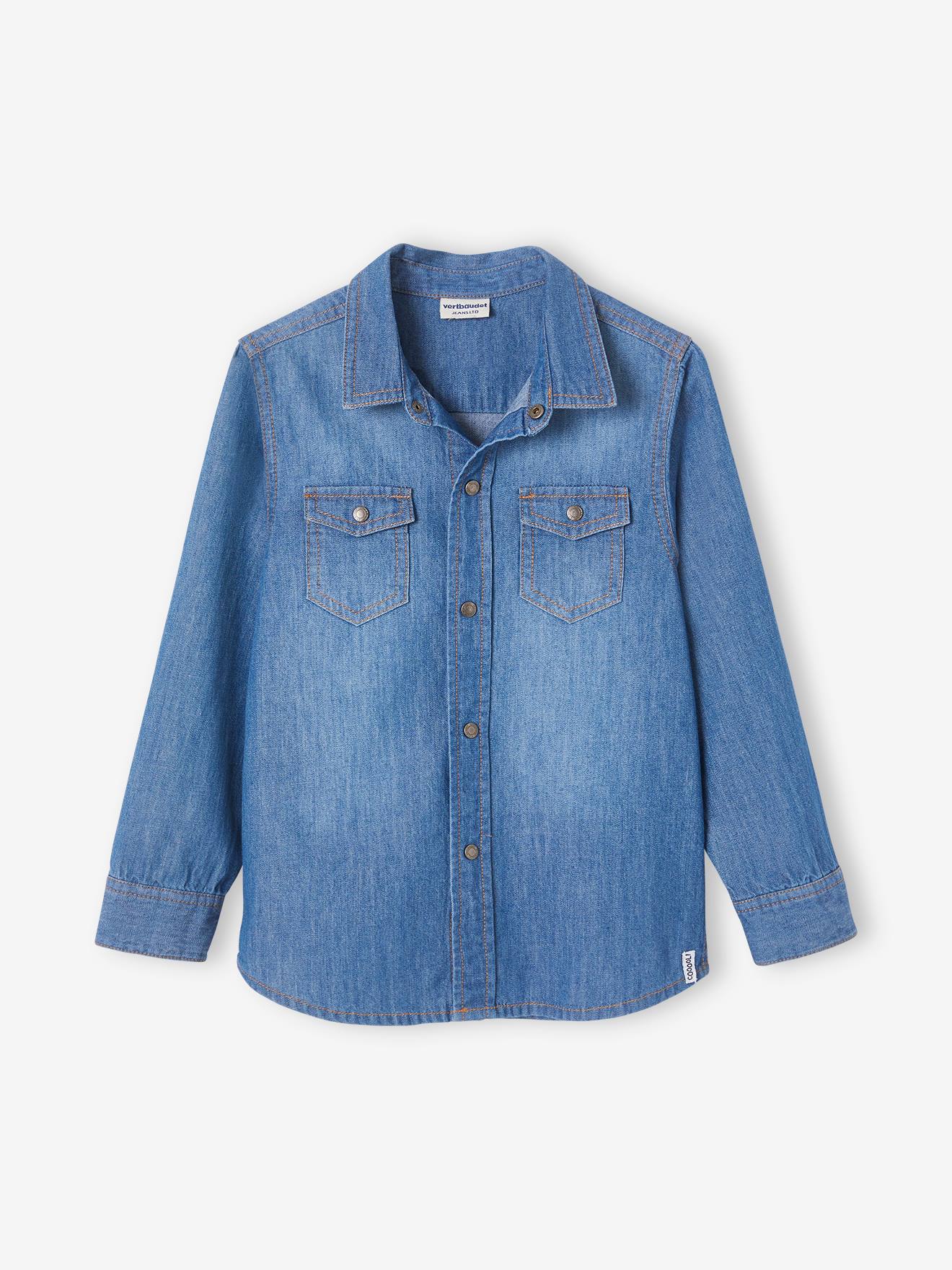 Camisa jeans azul-escura lavada para meninos