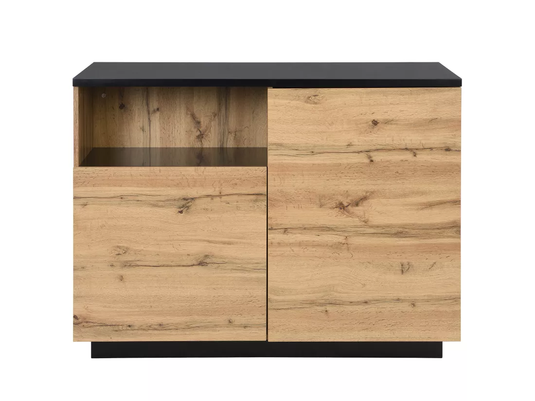 Ilot central de cuisine avec 2 portes et 1 niche en MDF - Naturel et noir - CORELINA