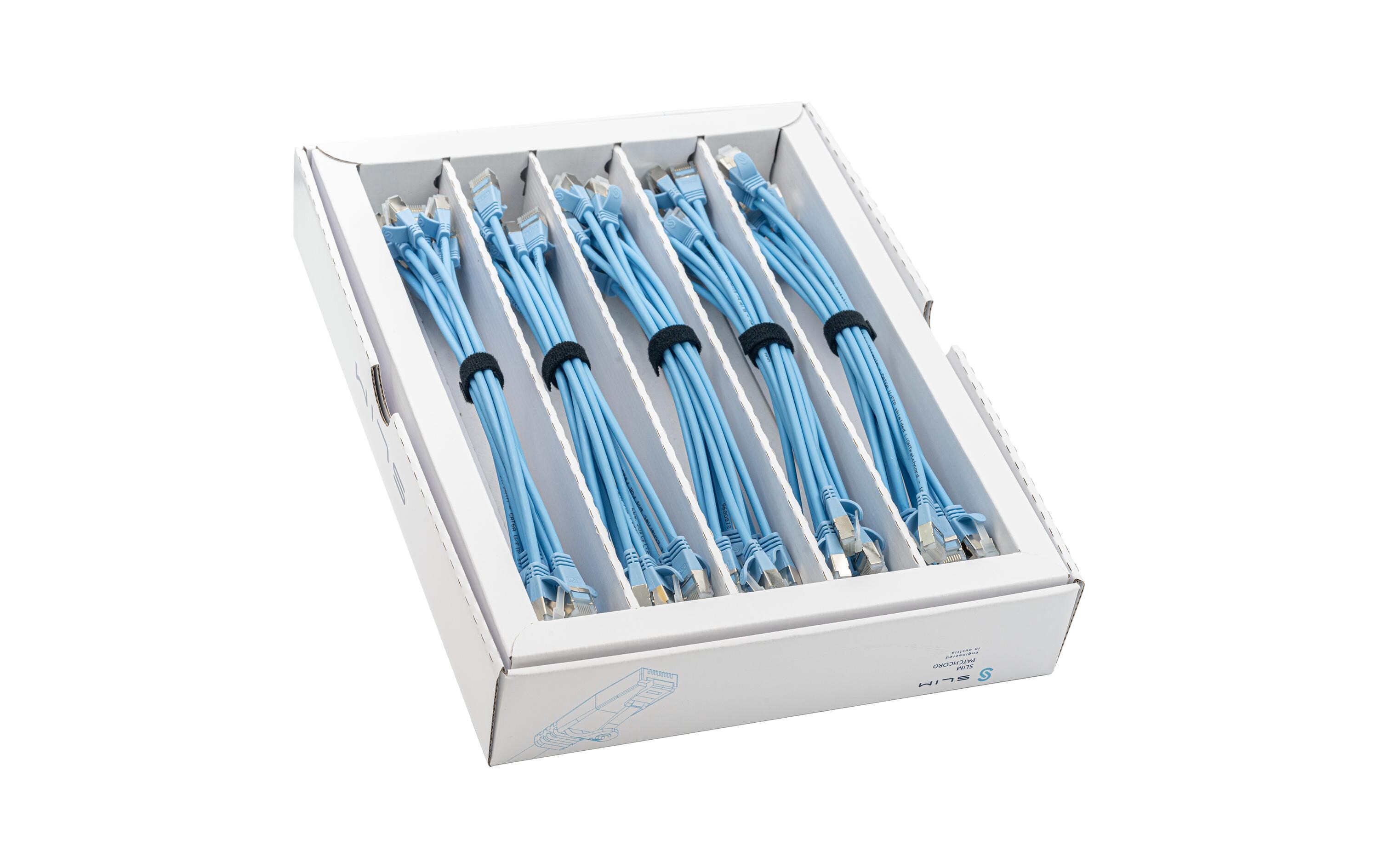 Slimpatchkabel RJ-45, Cat 6A, U/FTP, 0.25 m, Blau, 50-Pack<br>SLIM Multipack, 50x 0.25m KAT6A Patchkabel, blau