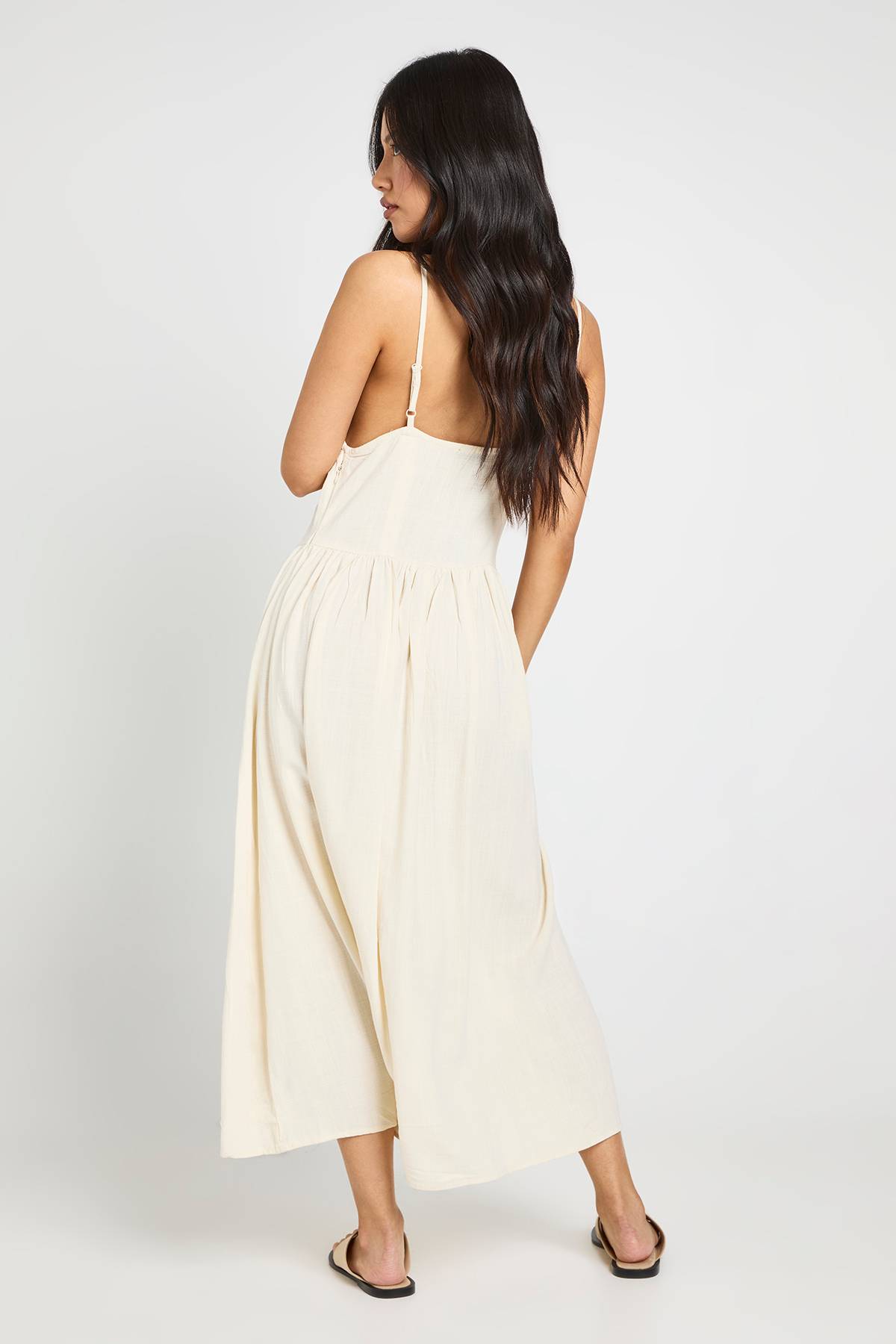 boohoo Robe Patineuse Midi En Lin Premium Avec Détail Corset Petite