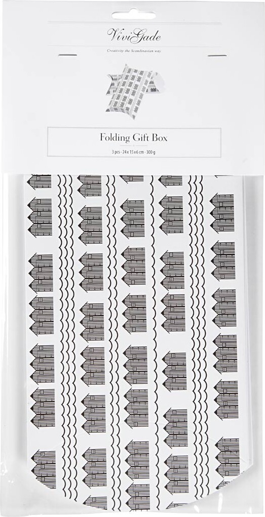 Gaveæske - Badehus - Str. 18X15X6 CM - 300 G - Sort - Hvid - 3 Stk