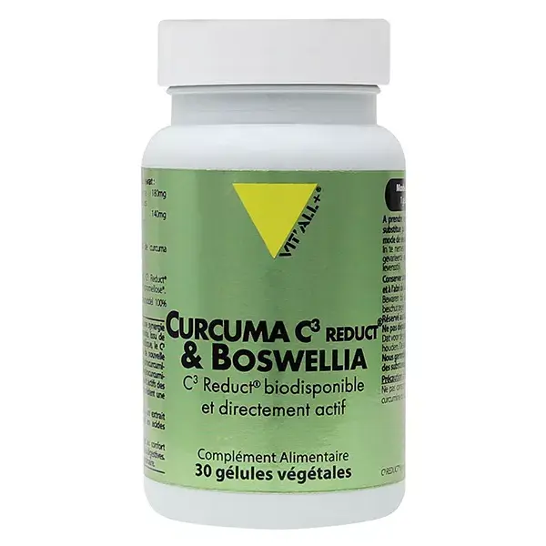 Vit'all+ Curcuma C3 Reduct® e Boswellia C3 Reduct® altamente biodisponíveis, 30 cápsulas vegetais.