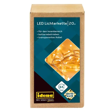 Idena 20er LED Lichterkette, warmweiß, für innen, batteriebetrieben, Timer