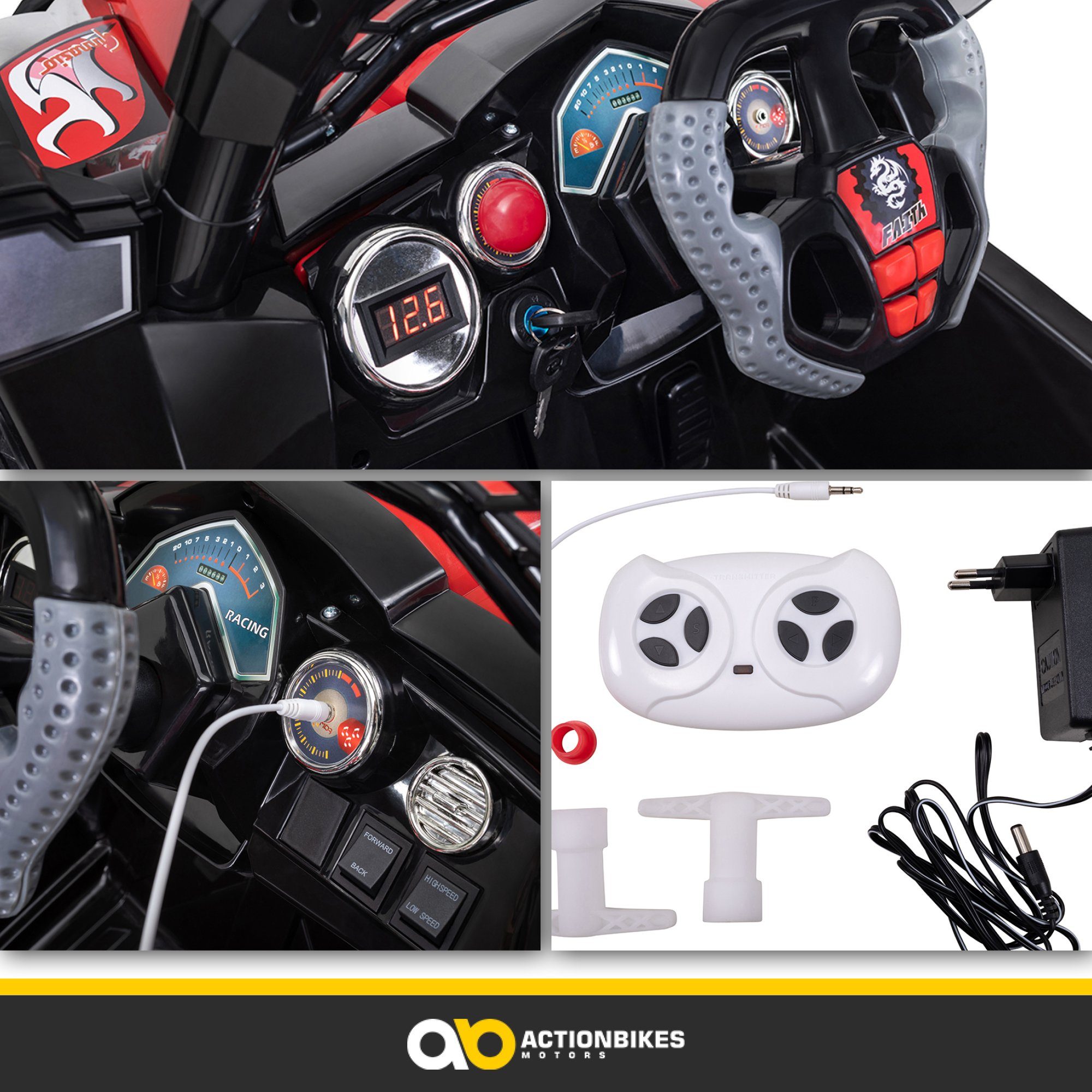 Actionbikes Motors Jeep 801, carro elétrico infantil com controle remoto, capacidade de carga de 40 kg (2 peças), brinquedo off-road para crianças a partir de 3 anos - freio automático