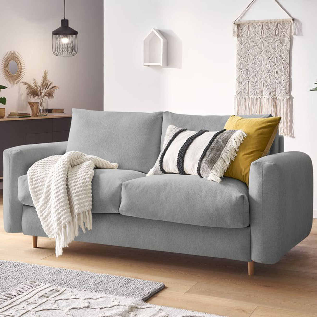 Bobochic Canapé droit cocoone convertible express  gris clair - 200x105x98 cm