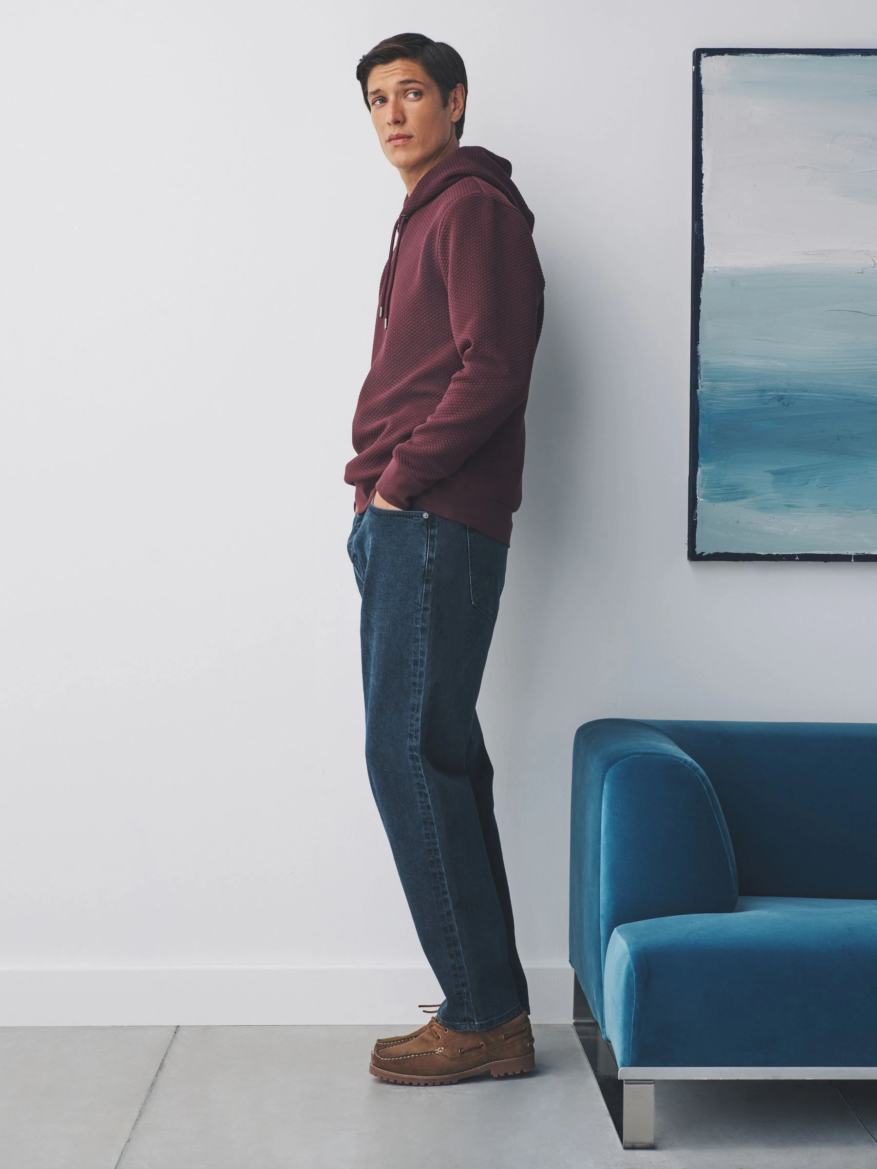Bordeauxrood - Pullover-hoody met textuur