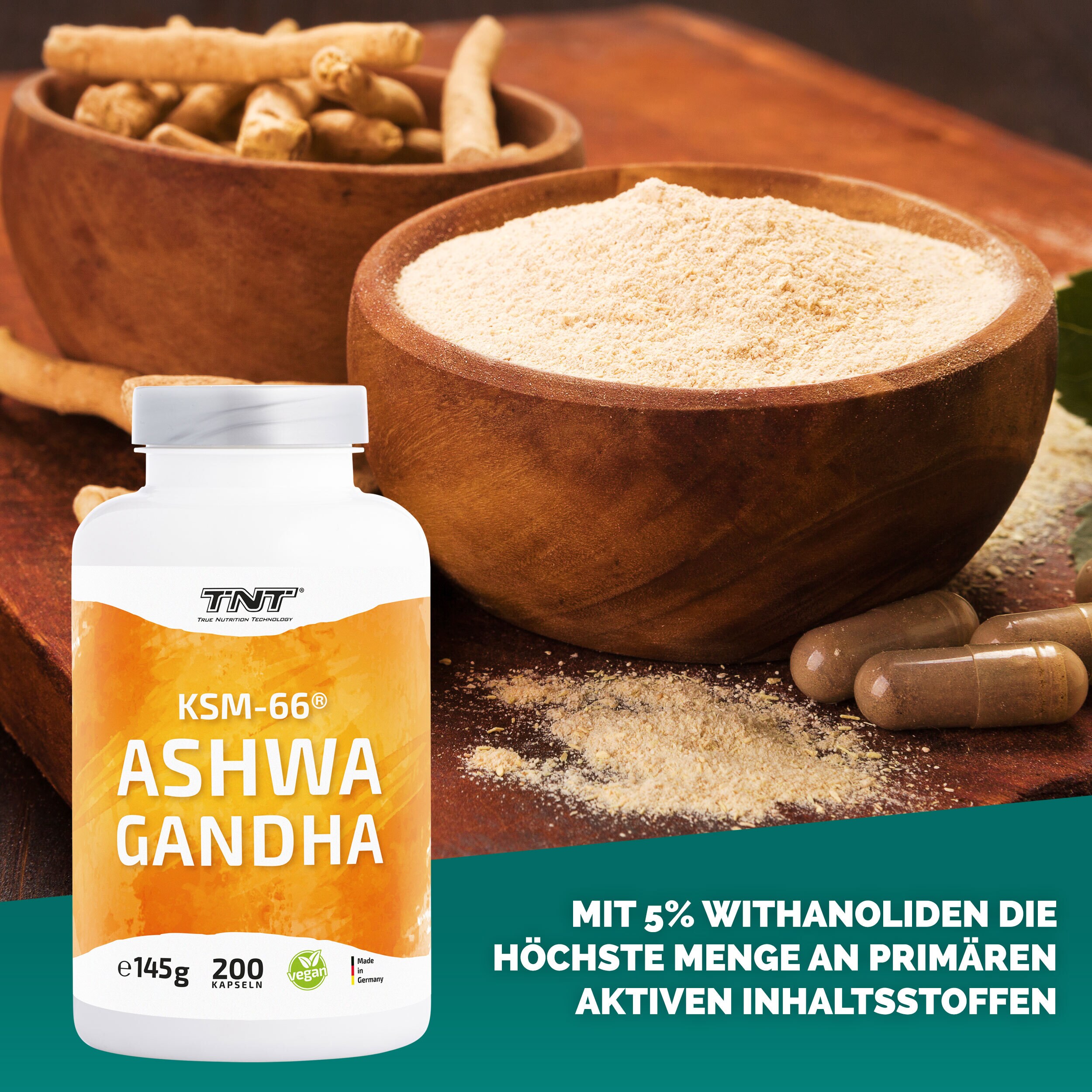 TNT Ashwagandha KSM-66® - hochdosiert: 600mg pro Kapsel