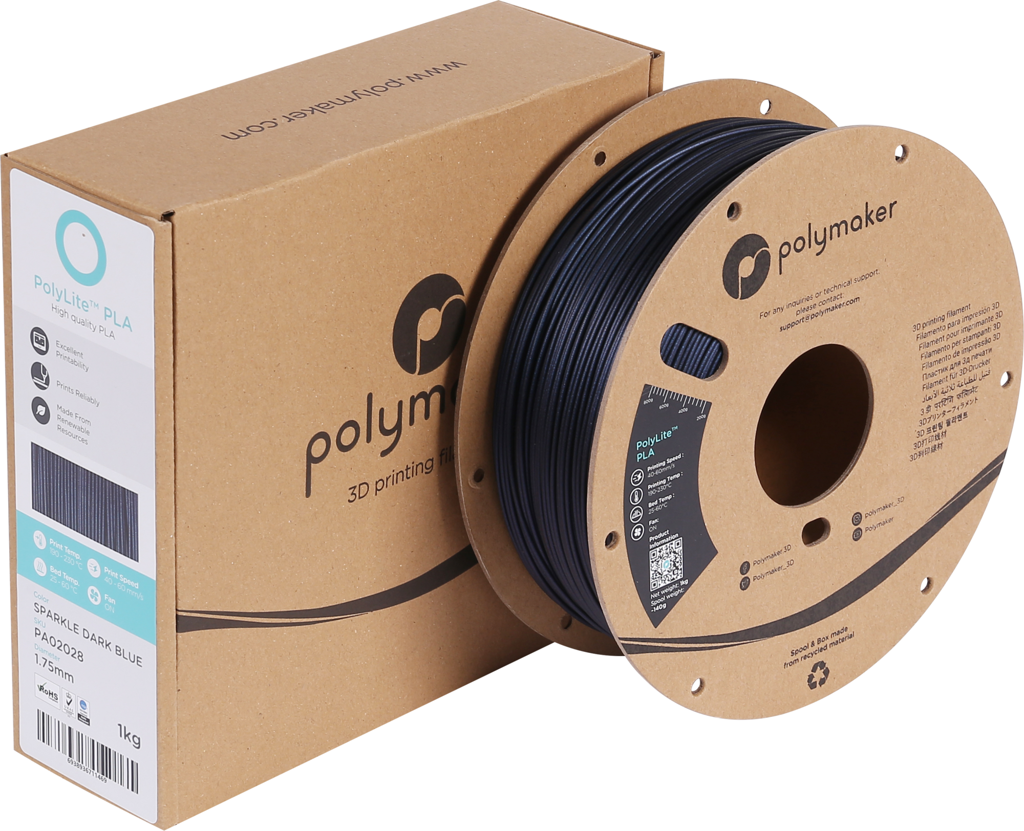 Polymaker  PolyLite PLA Sparkle Dark Blue, 1,75 mm / 1000 g    Hochwertiges PLA-Filament
