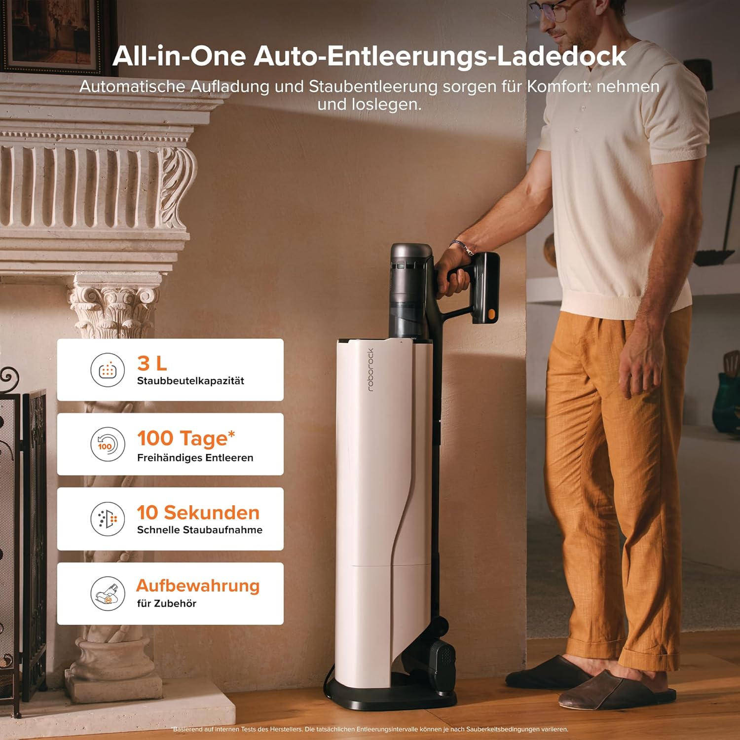 roborock H60 Hub Ultra Akku Staubsauger mit Auto-Entleerungsstation, 210AW Saugleistung für Teppiche und Hartböden, 90 Min, Anti-Tangle Bürste, 140° LED-Staubdetektion, Zubehör für alle Oberflächen