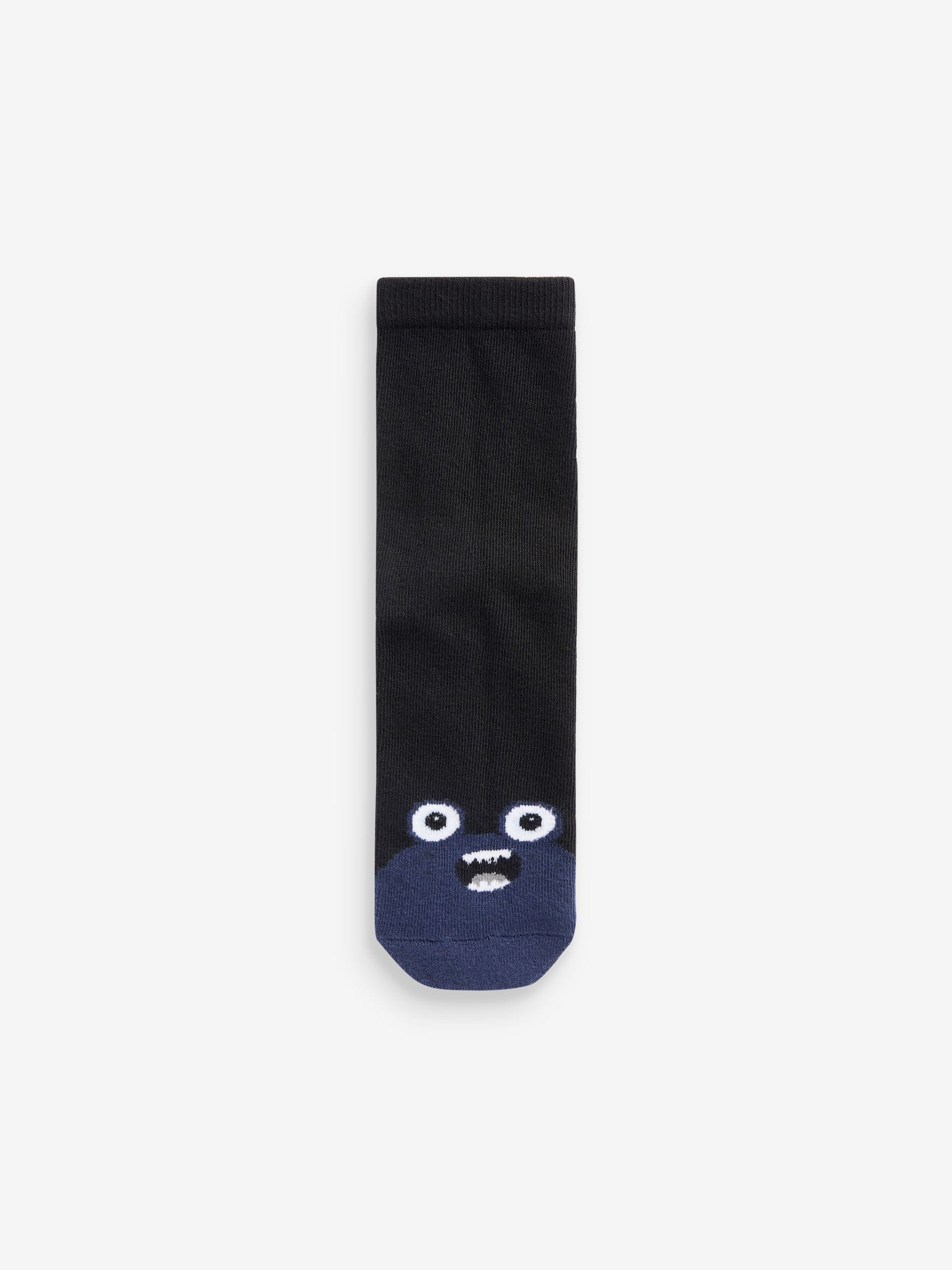 Zwart met monsters in tinten blauw - 7 Paar verzachte sokken met hoog katoengehalte