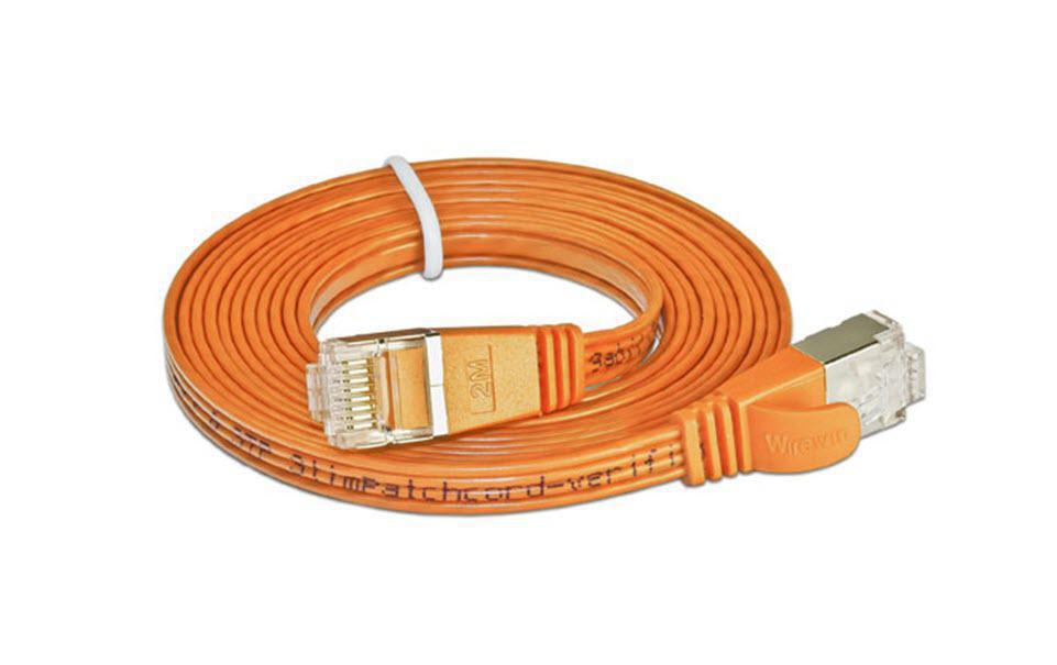 Slimpatchkabel RJ-45 - RJ-45, Cat 6, STP, 5 m, OrangeGeschirmtes Twisted-Pair-Kabel (STP) mit Klinkenschutz