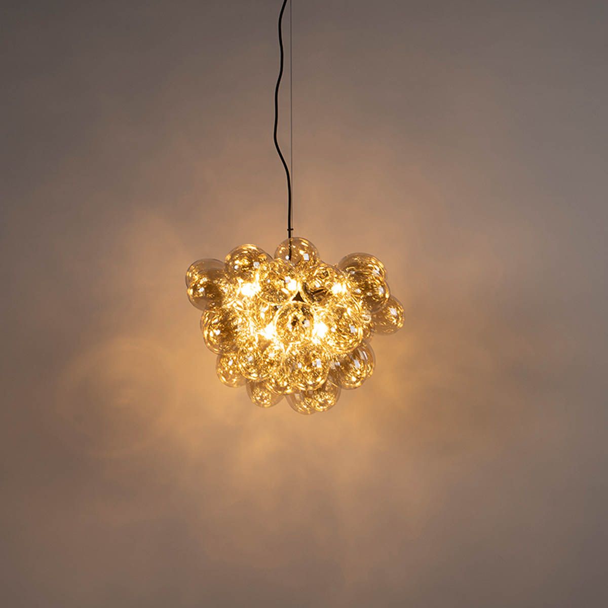 Art Deco hanglamp zwart met Amber glas 8-lichts - Uvas