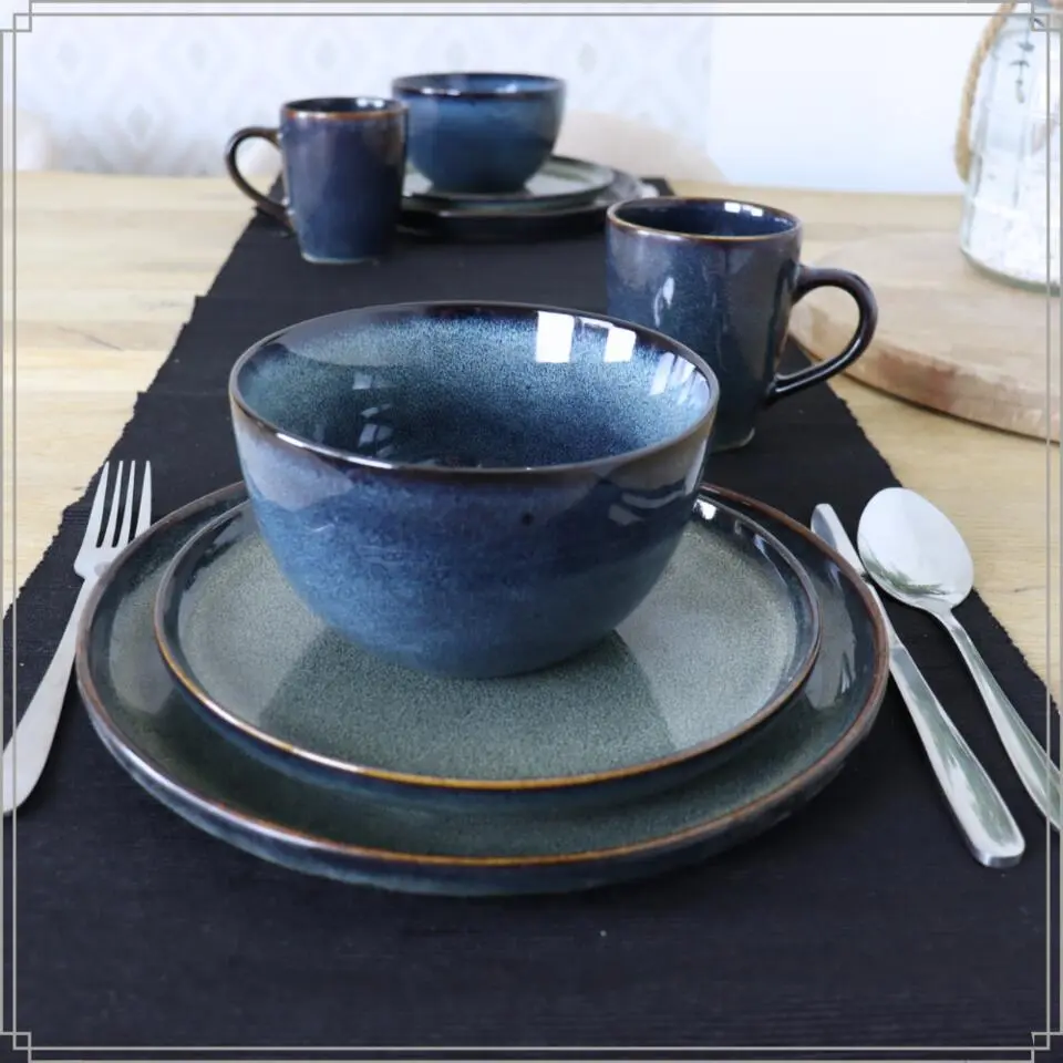 OTIX Dinerborden Bordenset 6 Persoons 26cm Blauw Aardewerk EBONY