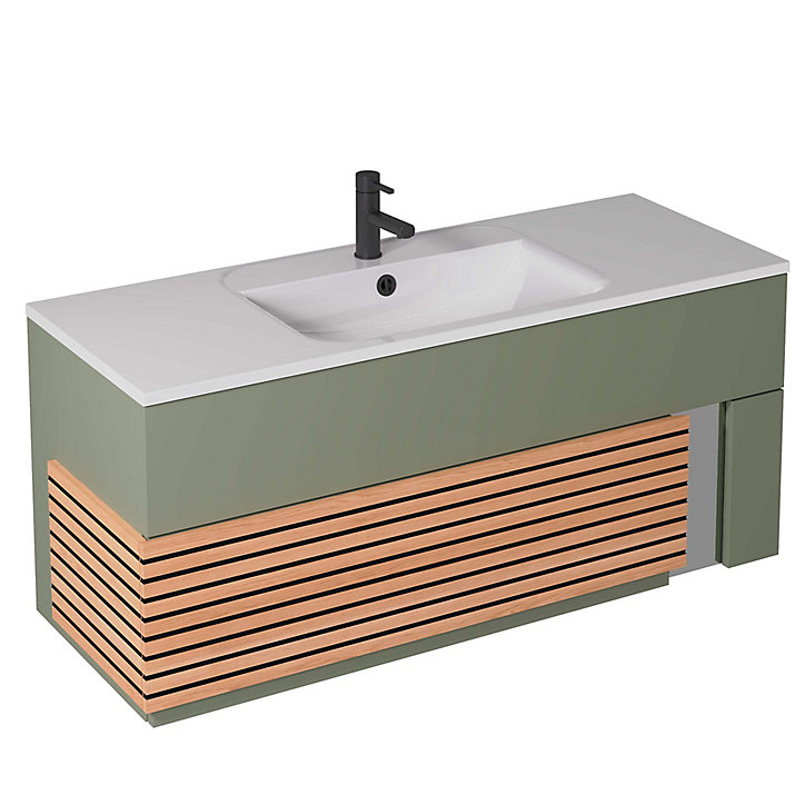 Meuble sous vasque à suspendre Archi fougère mat 120 cm + plan vasque en Céramyl® Decotec