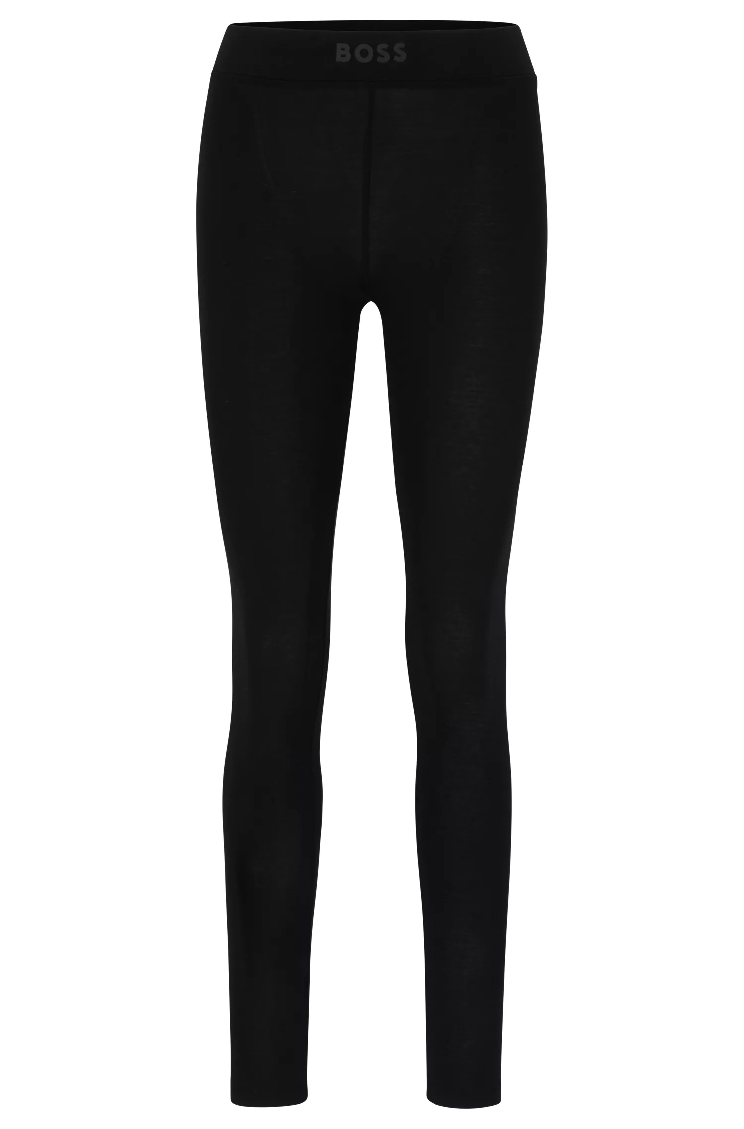 Calça legging de pijama BOSS preta, corte justo, com cós com logo.