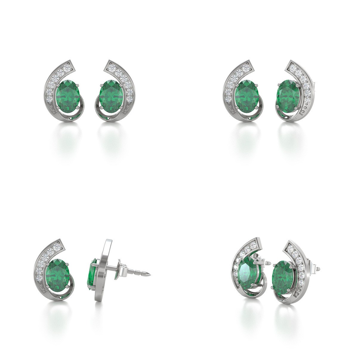 Boucles d'oreilles ADEN Emeraude et Diamants sur Argent 925 2.10grs