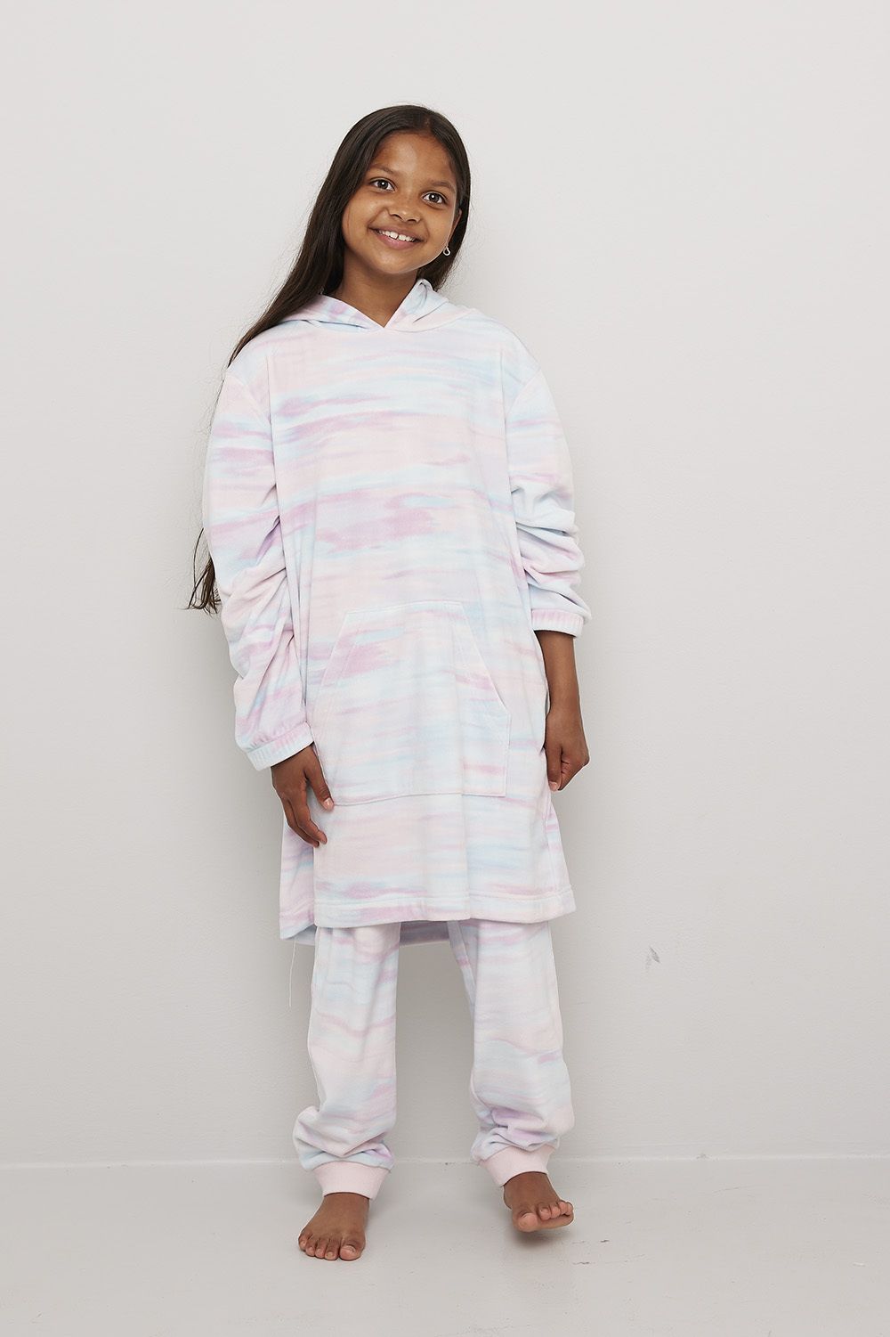 Lang hettegenser i fleece Rainbow