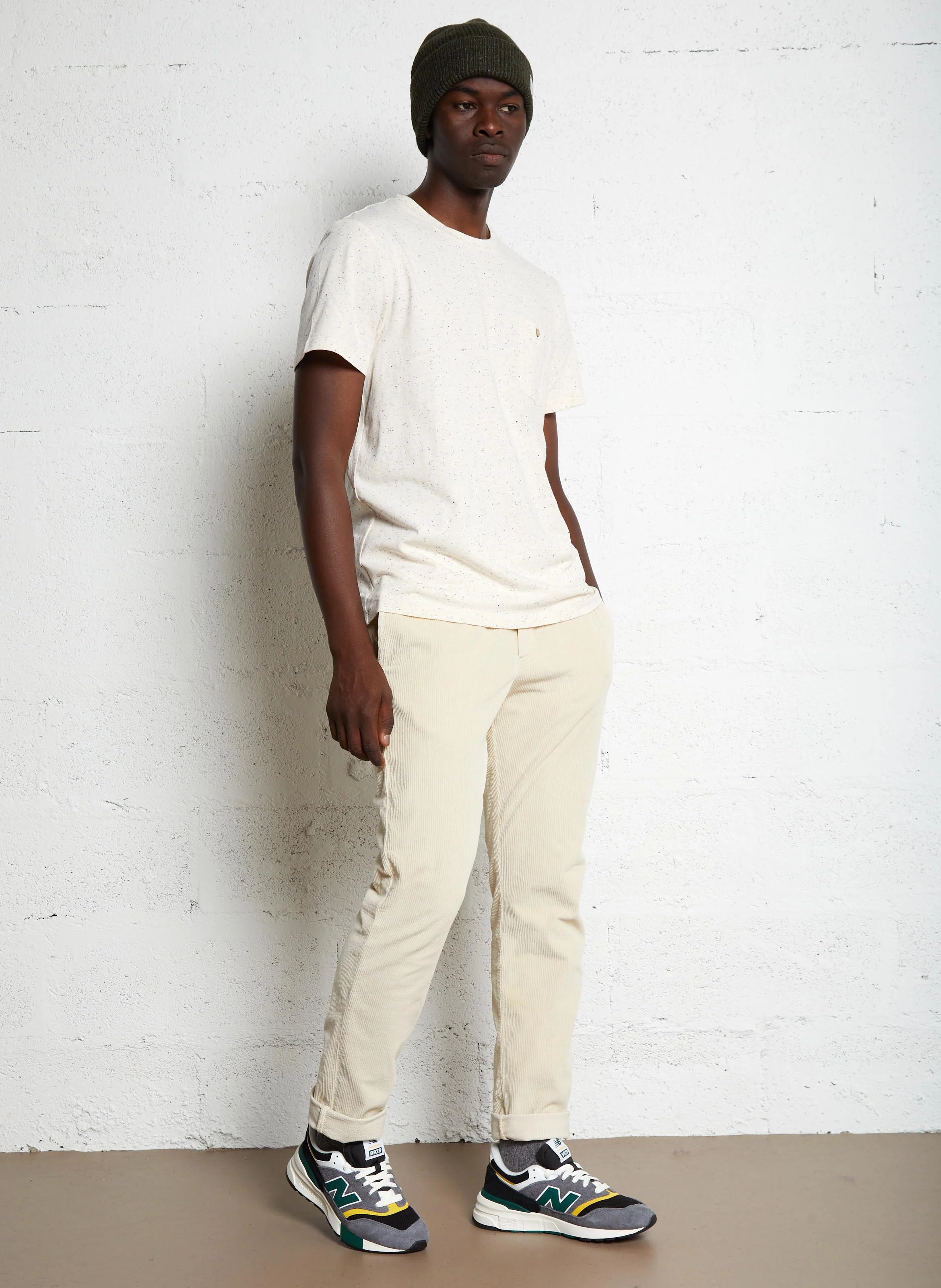 OLONNE - Tee-shirt regular-fit col rond en coton moucheté | Beige