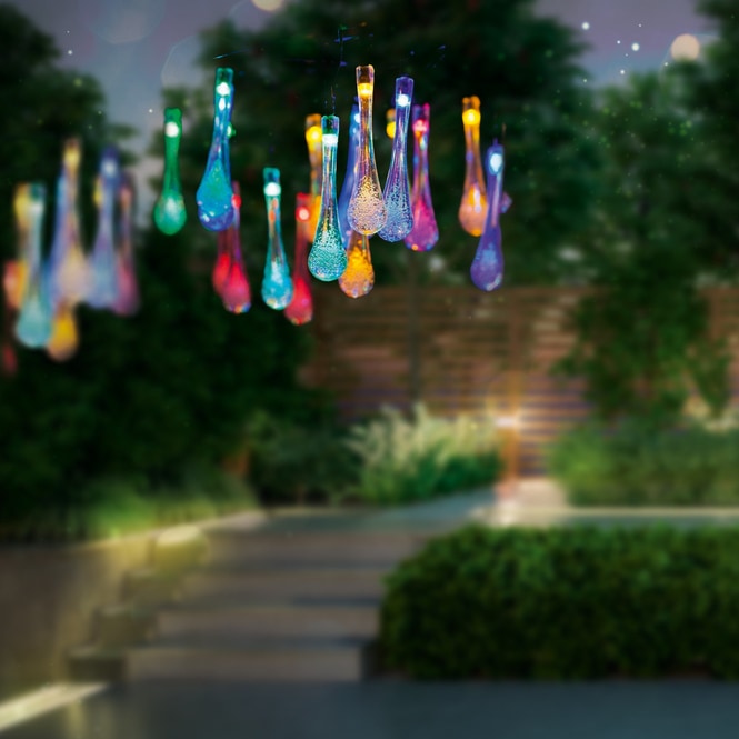 20er Solar LED Lichterkette - Tropfen - aus Glas - ca. 485 cm