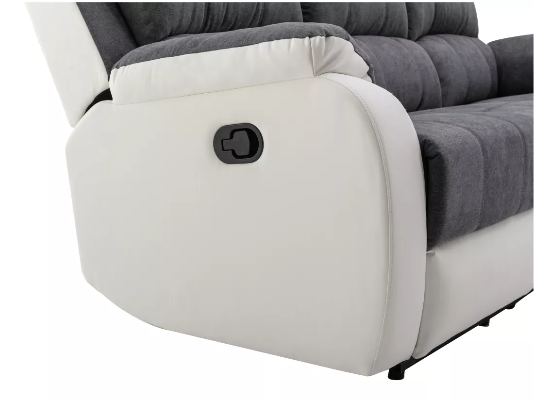 Canapés 3 places et 2 places relax en microfibre et simili gris et blanc BRODY