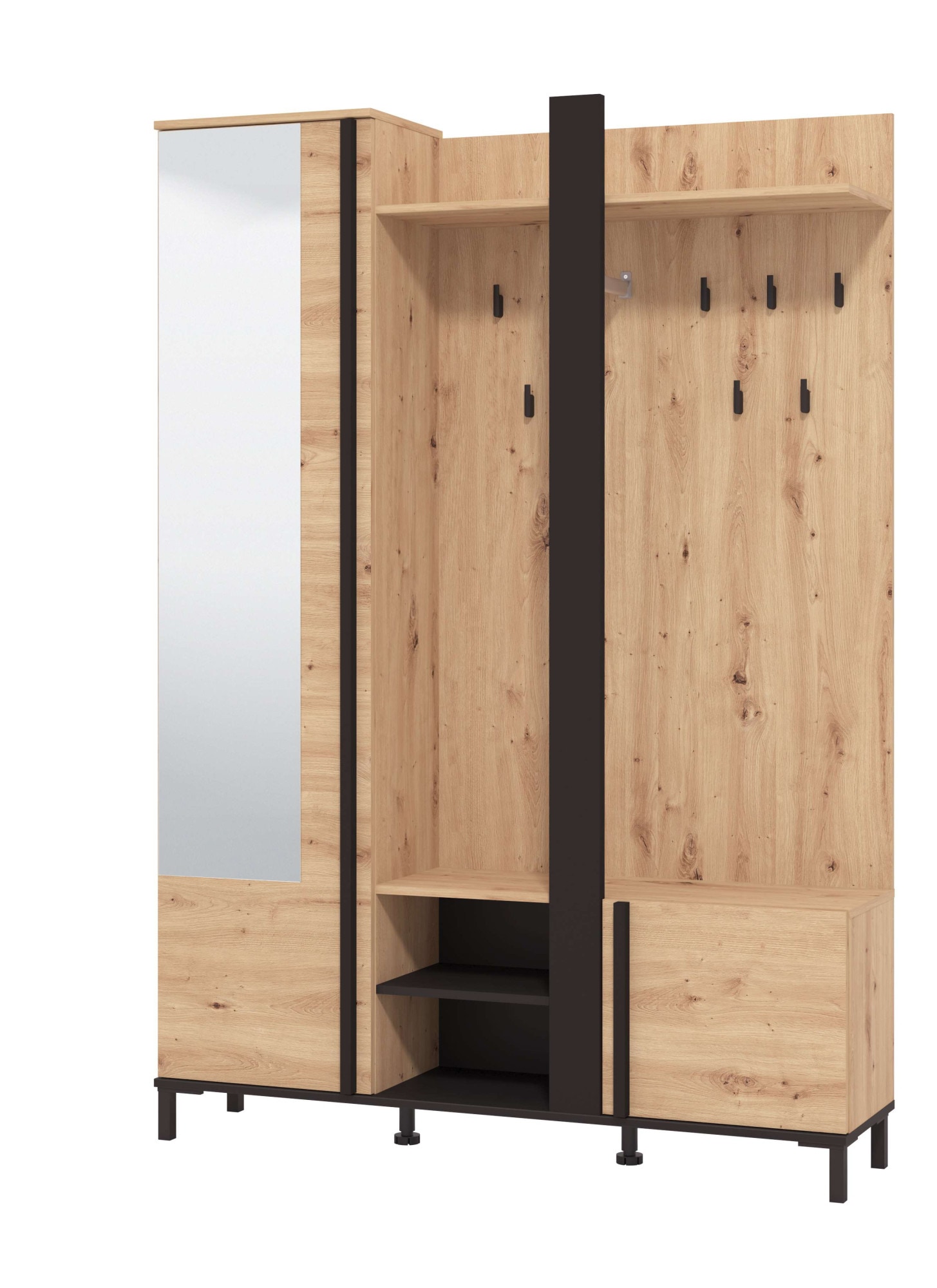 Home affaire Kompaktgarderobe »Nino Flurgarderobe, Dielenschrank, Flurmöbel, Garderobe, Breite 135 cm« Schuhschrank, Spiegel, Haken, viel Stauraum, ideal für kleine Räume