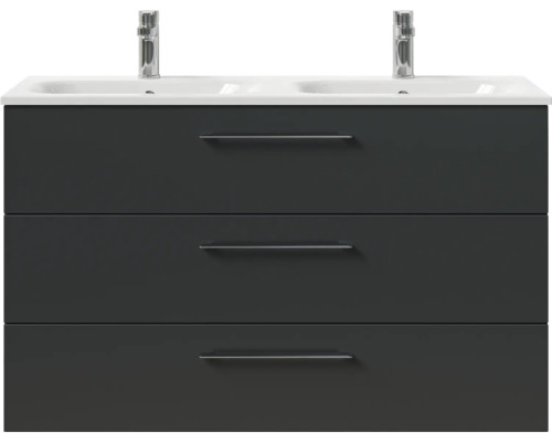 Pelipal Sunline 121 badkamermeubelset (B x H x D): 121 x 74 x 46 cm, antraciet fronten, met dubbele wastafel van mineraalgietwerk en badmeubel met 3 laden
