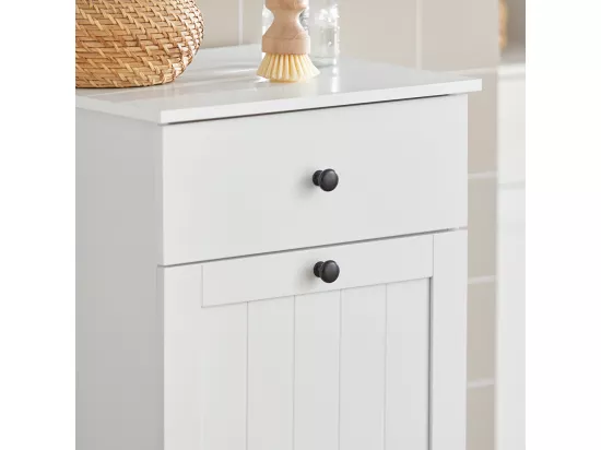 Meuble Bas de Salle de Bain Armoire Toilette avec 1 tiroir et 1 Panier à Linge, BZR21-W