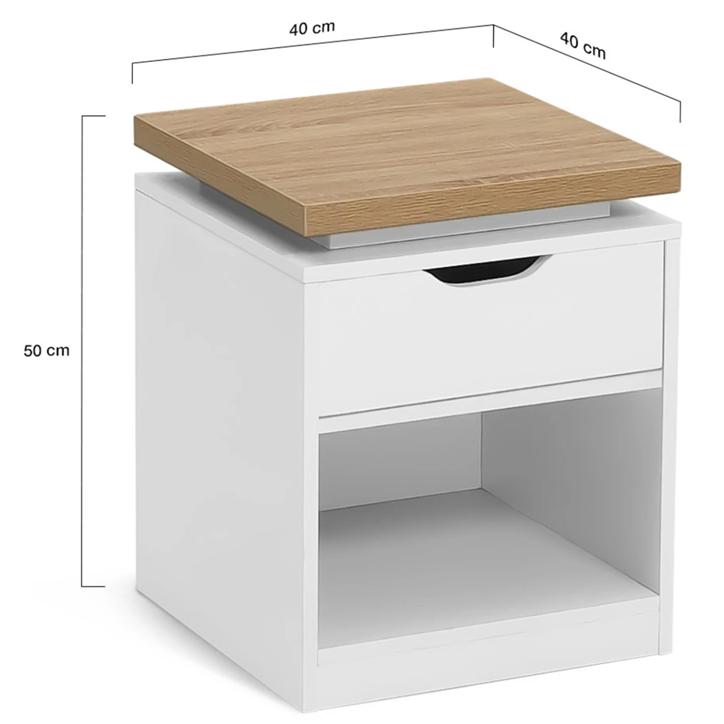 Lot de 2 tables de chevet LUNA à LEDS 1 tiroir avec niche blanc et plateau effet bois