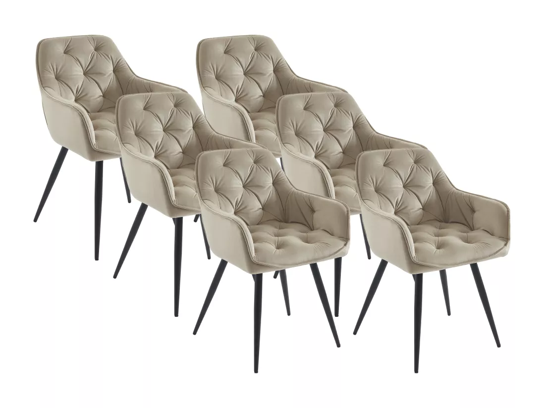 Lot de 6 chaises avec accoudoirs en velours et métal noir - Beige - MOBELIA de Pascal Morabito