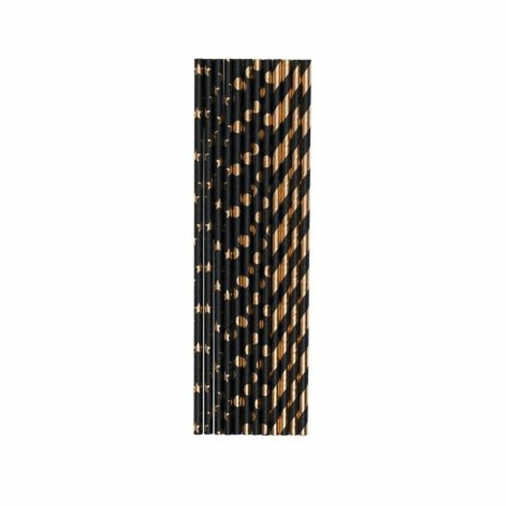24 pailles noires et dorées