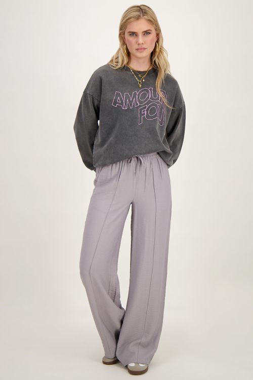 Grijze wide leg broek met pintuck en elastiek