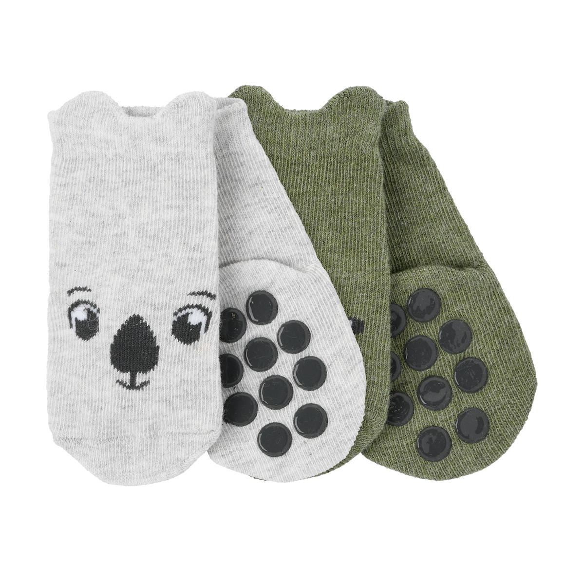 Topomini 2 Paar Newborn Socken mit Antirutschsohle hellgrau / dunkeloliv