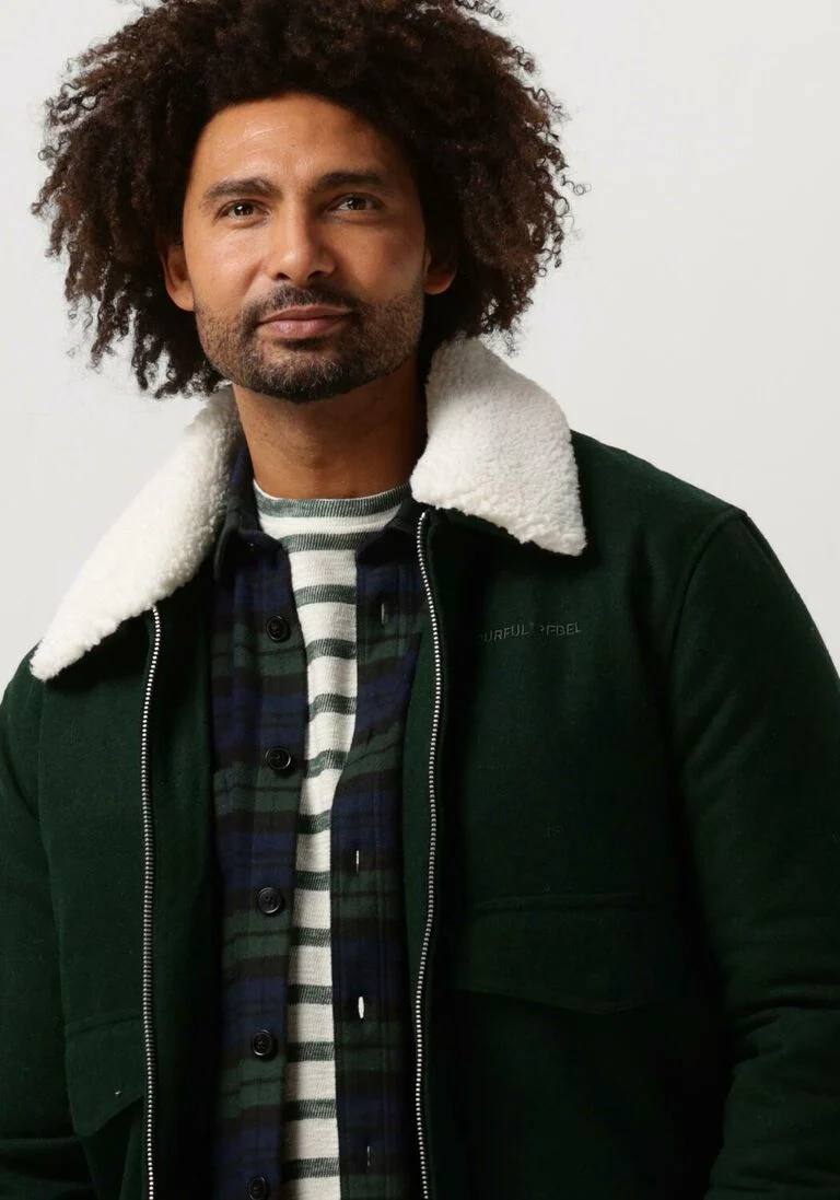 COLOURFUL REBEL donkergroene colourful rebel jack chase contrast collar jacket