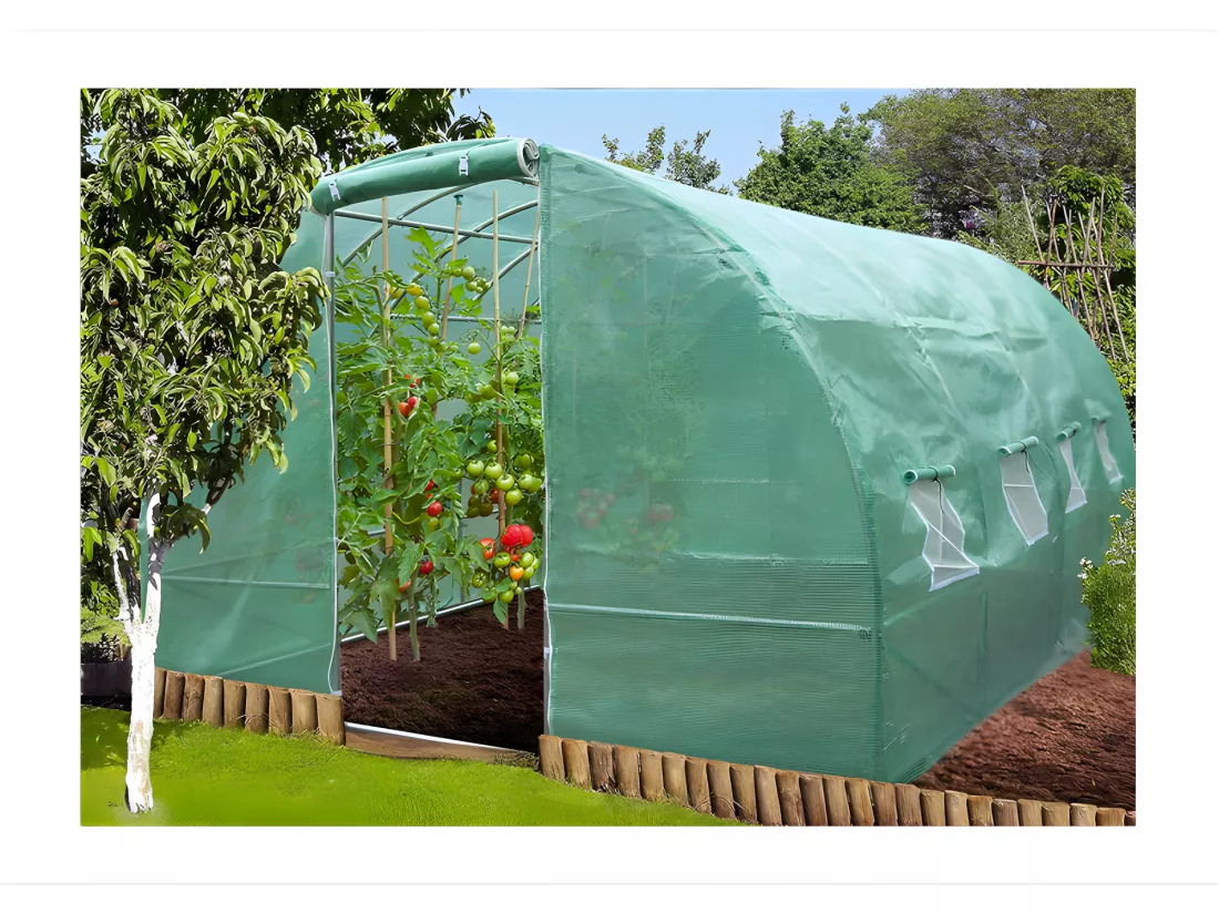 Serre tunnel de jardin 3x4m en aluminium stable Serre avec ancrage au sol Portes et fenêtres enroulables pour jardin