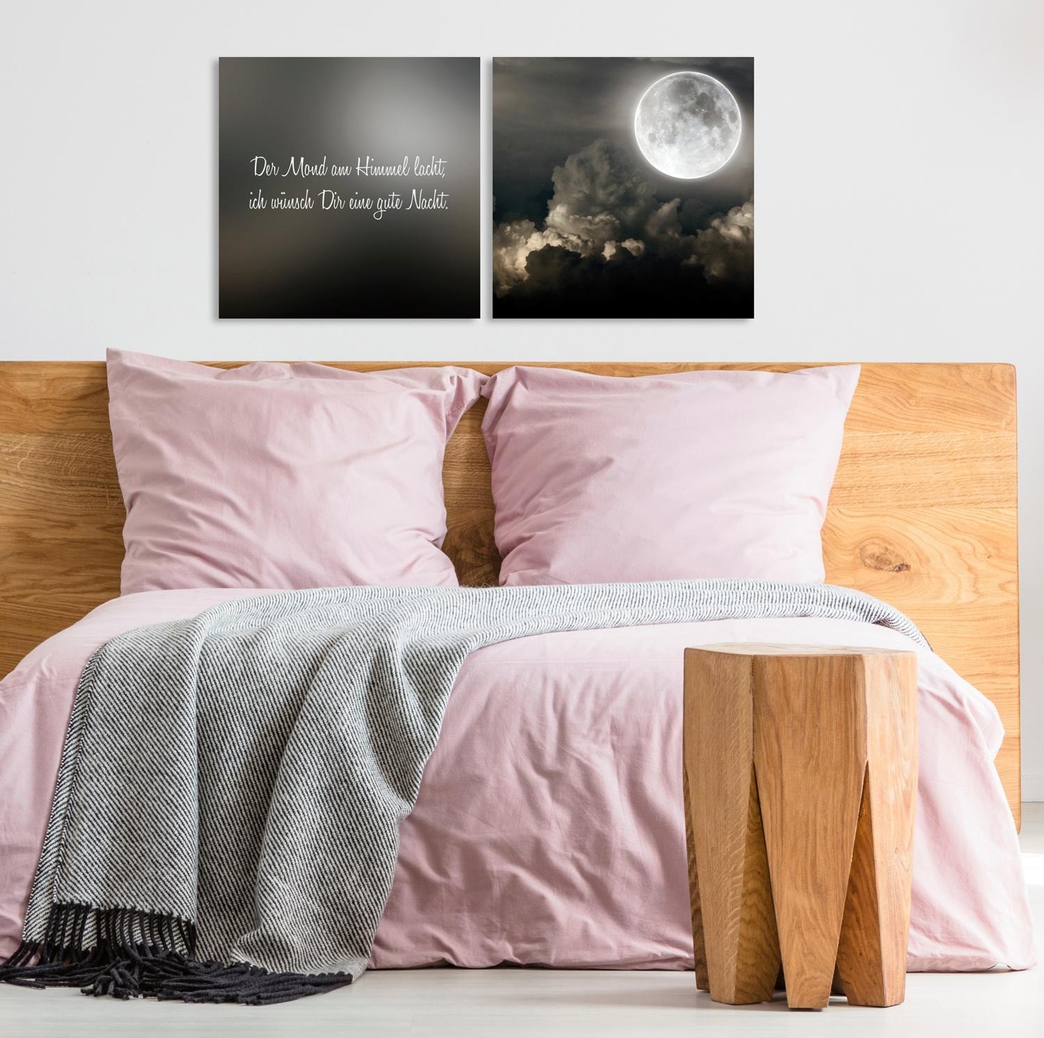queence Leinwandbild »Mond« Himmel | Himmelsbilder | Kunst | Modern | Schriftzug | Schriftzüge | Spa | Spa Bilder | Sprüche | Sprüche & Texte | Wolken Set,  Premium-Leinwandstoff, Handarbeit aus Deutschland, Spruch, 2er Set