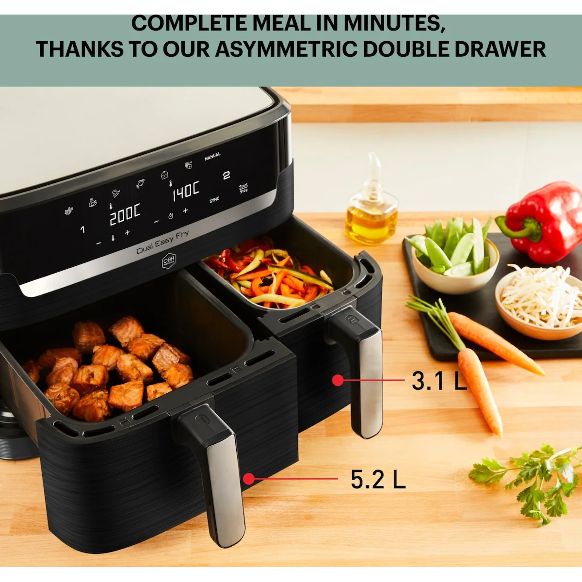 OBH Nordica Dual Easy Fry & Grill -airfryer, 8,3 l