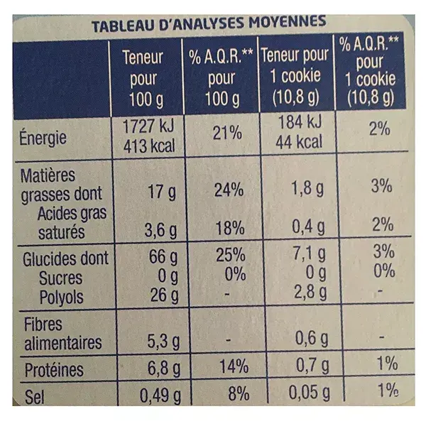 Gerblé Sans Sucres Cookie Cacao Pépites 130g