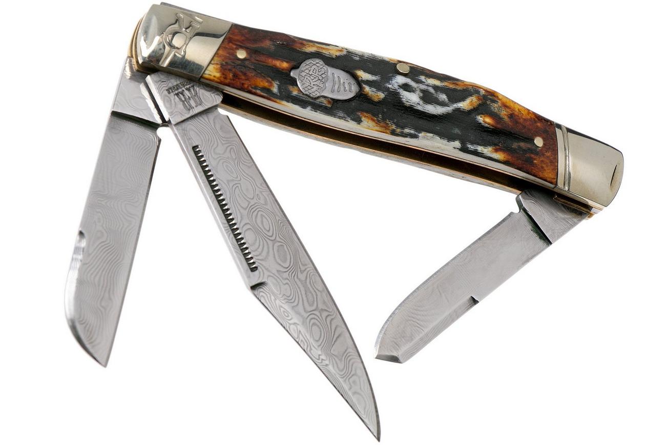 Rough Ryder Stockman Cinnamon Stag RR2160 Damascus slipjoint zakmes