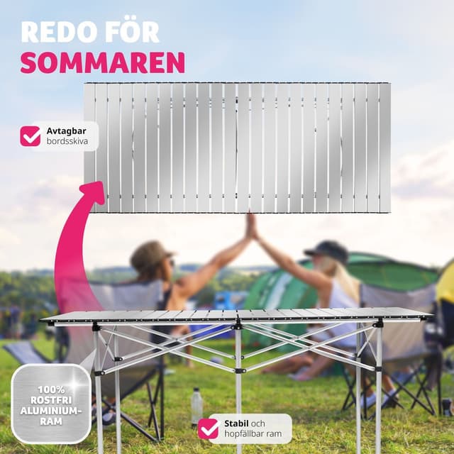 Campingbord Aluminium 140x70x70 cm foldbar