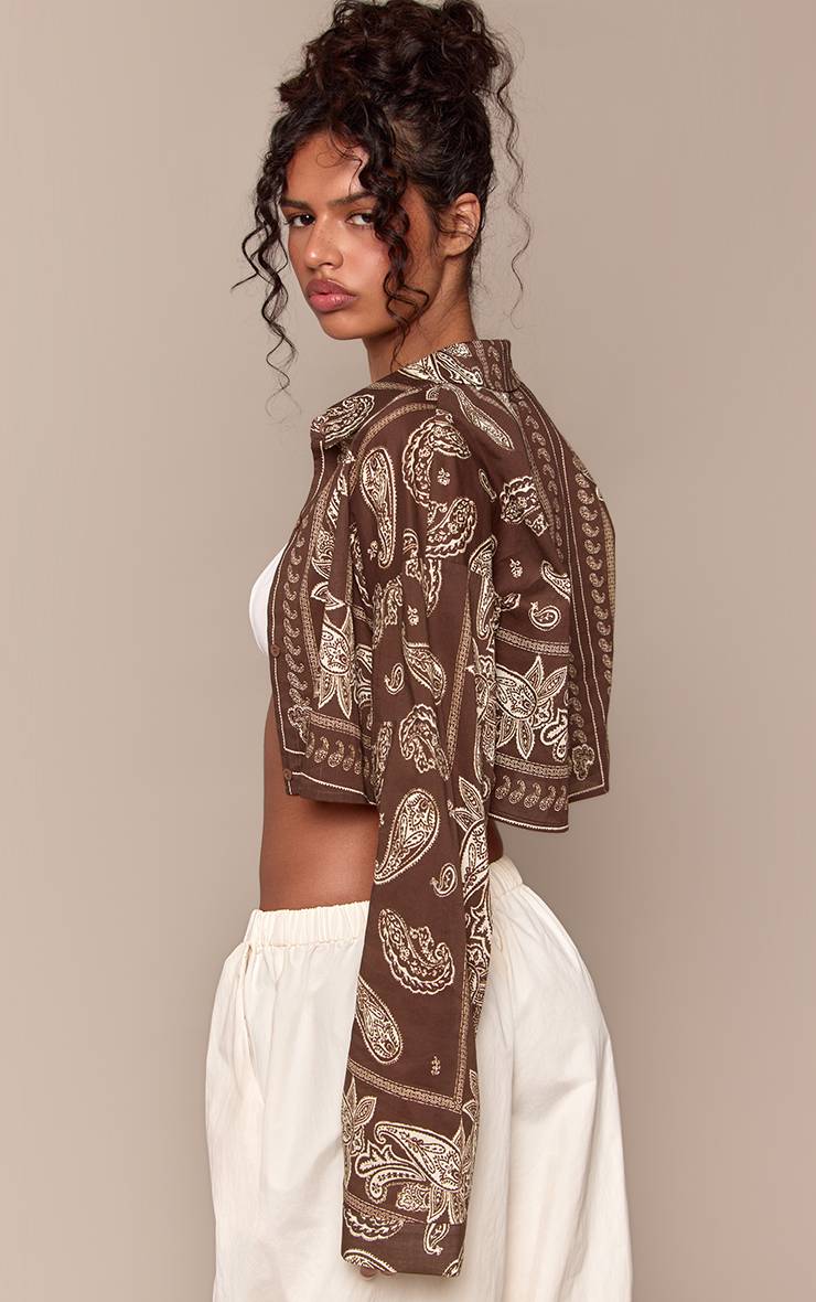Marron Chemise Courte À Imprimé Multiple