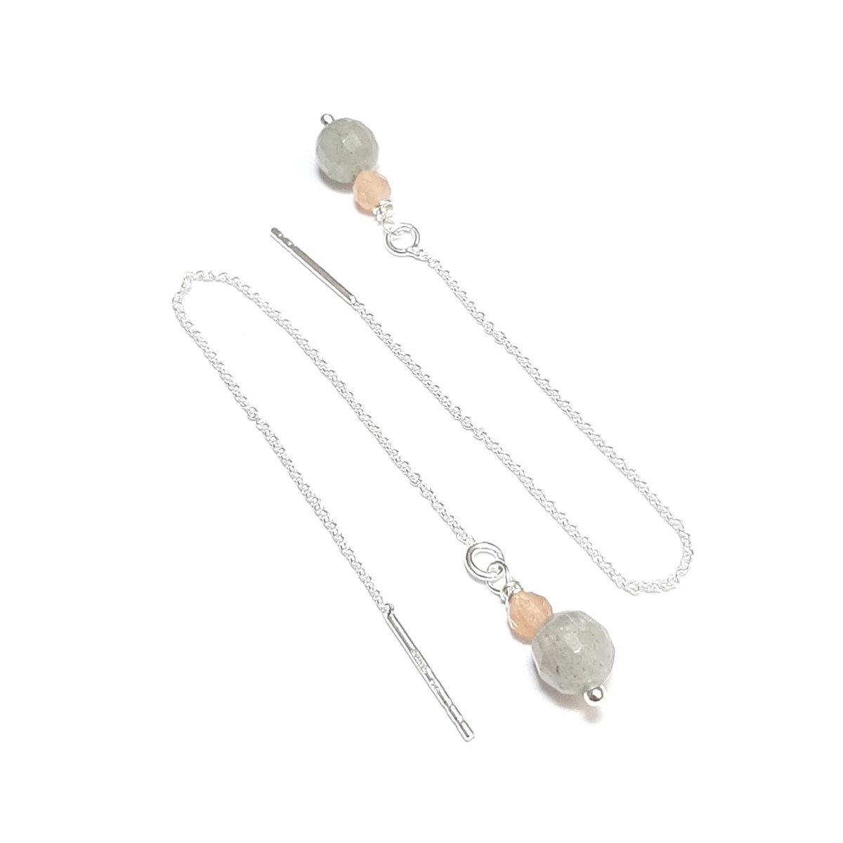 Boucles D'Oreilles Labradorite Et Pierre De Lune Argent 925