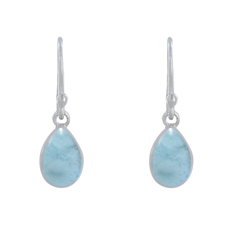 Boucles d'Oreilles Argent Crochet Petite Goutte de Larimar