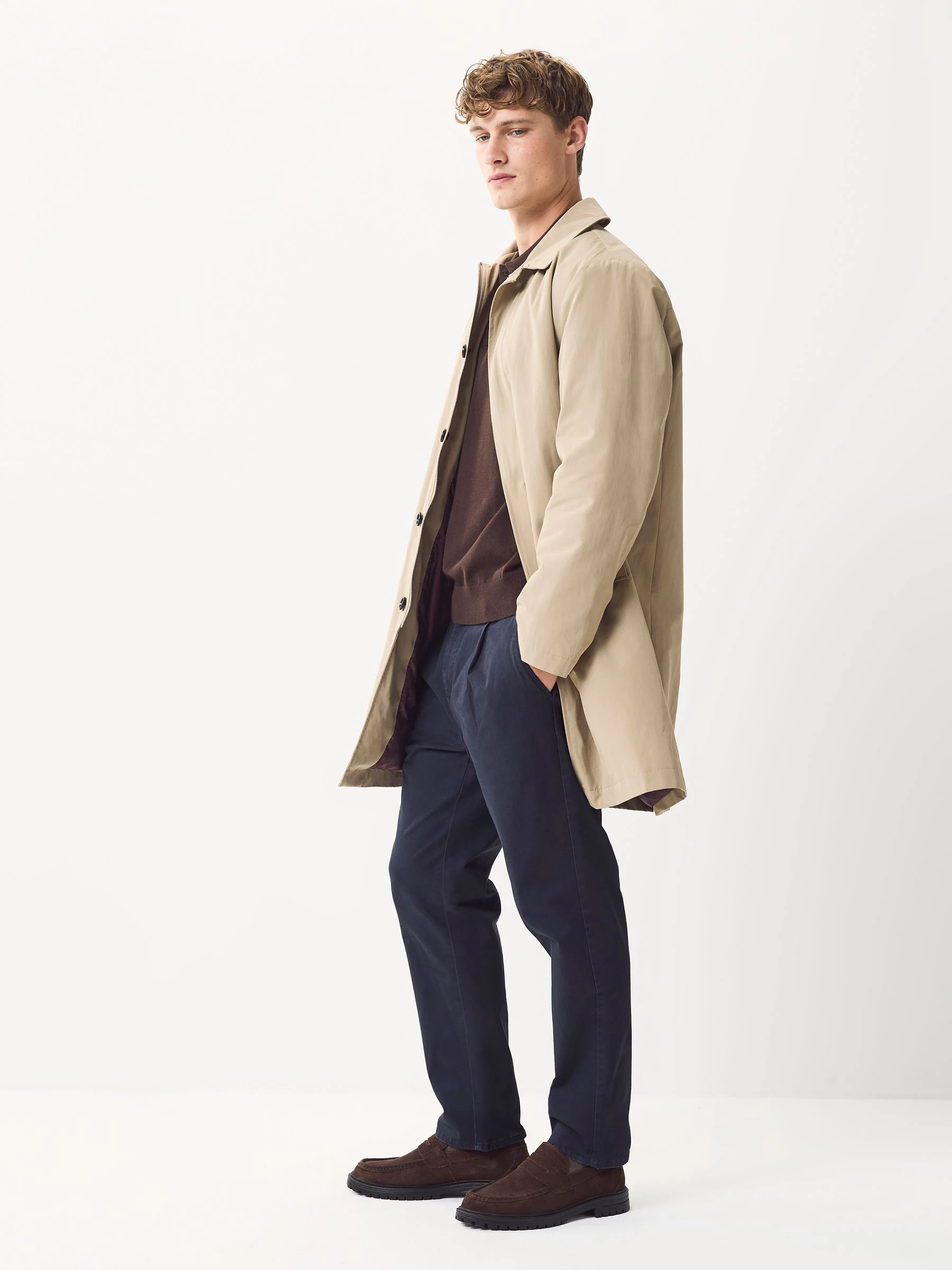 Blauw - Single Pleated Stretch Chinos Trousers
