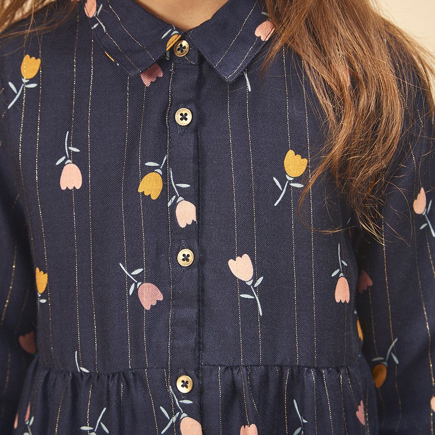 Robe chemise en lyocell imprimé fantaisie pour fille - Bleu marine