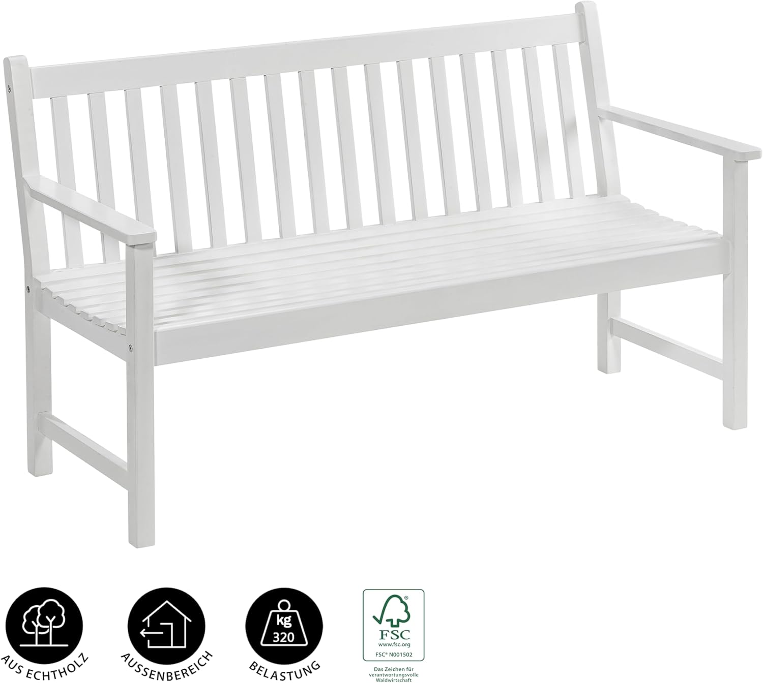 Dehner Gartenbank Mykonos, 2-Sitzer, ca. 120 x 89 x 61 cm, aus FSC® - zertifiziertem Akazienholz, weiß