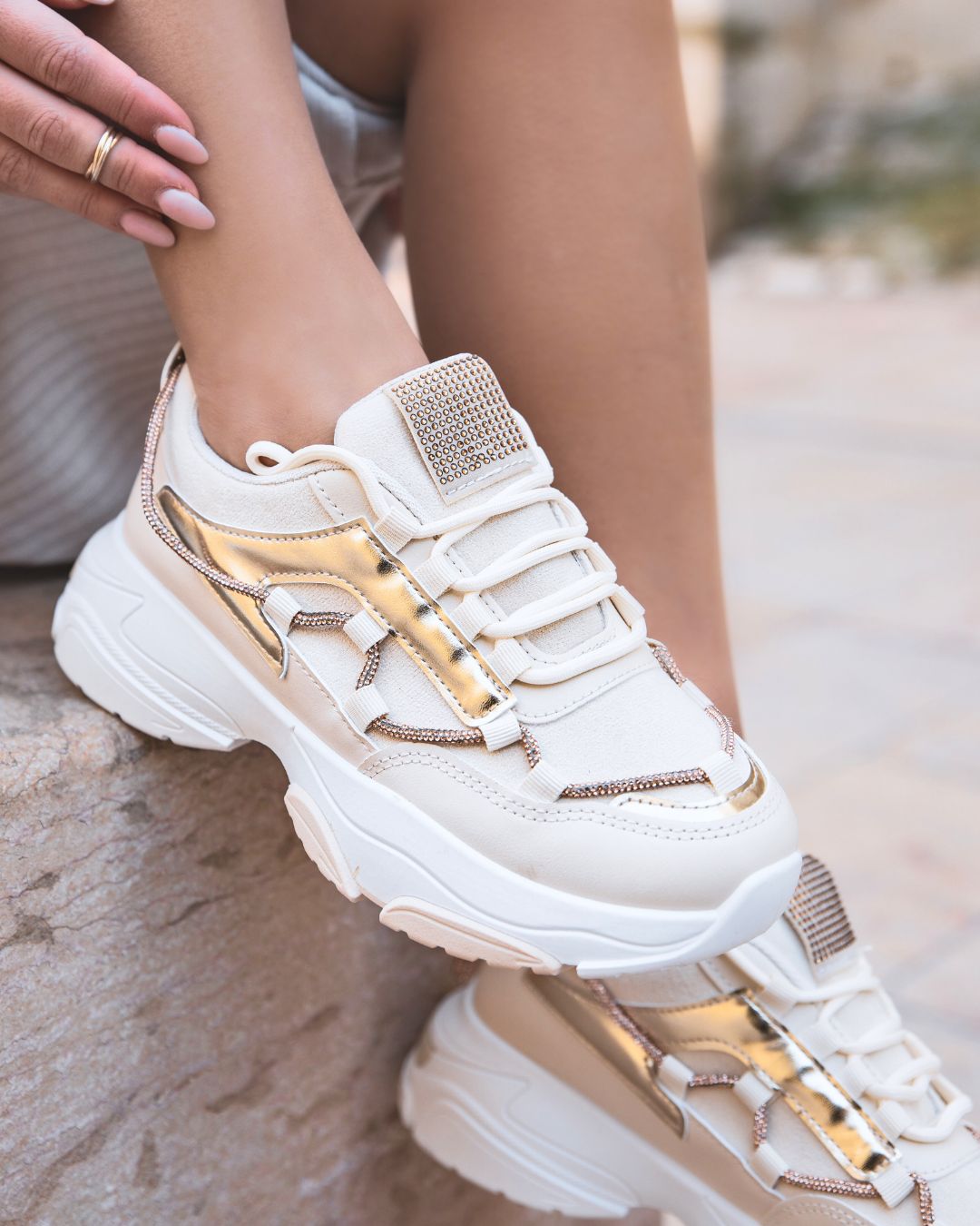 Basket femme beige à lacets sneakers - Siena