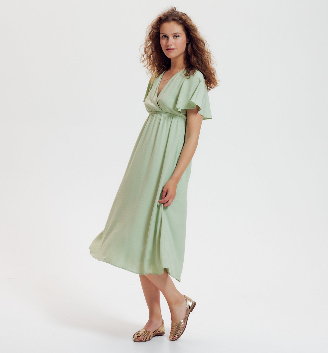 Robe mi-longue unie Femme - Vert clair