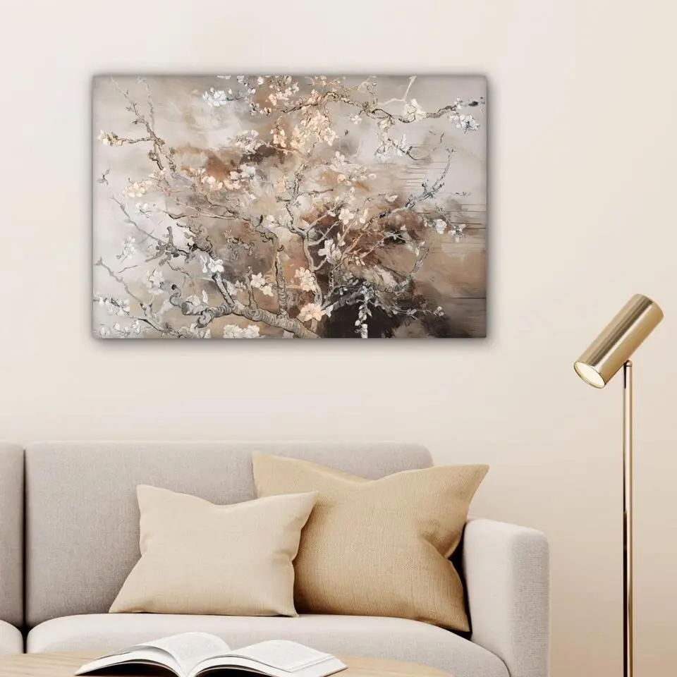 MuchoWow Canvas Schilderij 90x60cm Amandelbloesem Kunst Van