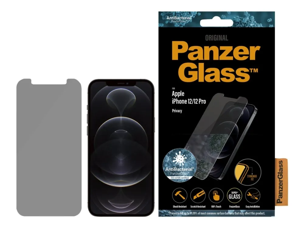 PanzerGlass™ | Privacy Edition - Skærmbeskyttelse til mobiltelefon - Standard-fit - Krystalklar | Apple iPhone 12/12 Pro