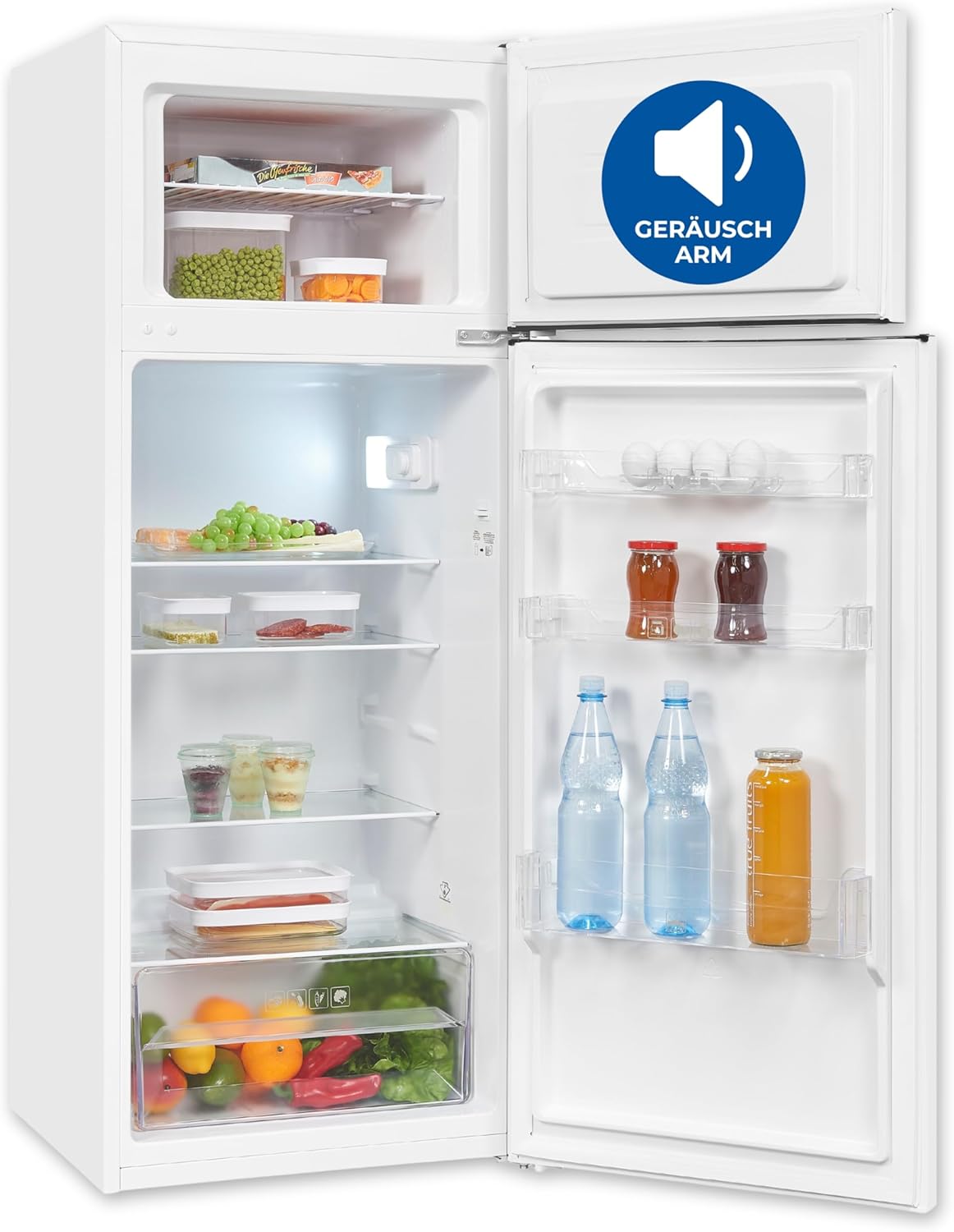Exquisit Kühl-Gefrierkombination, Kühlschrank mit Gefrierfach, 206 Liter, 4-Sterne-Gefrierfach, 55 cm Breit, Freistehend, KGC5270-45-040E weiss